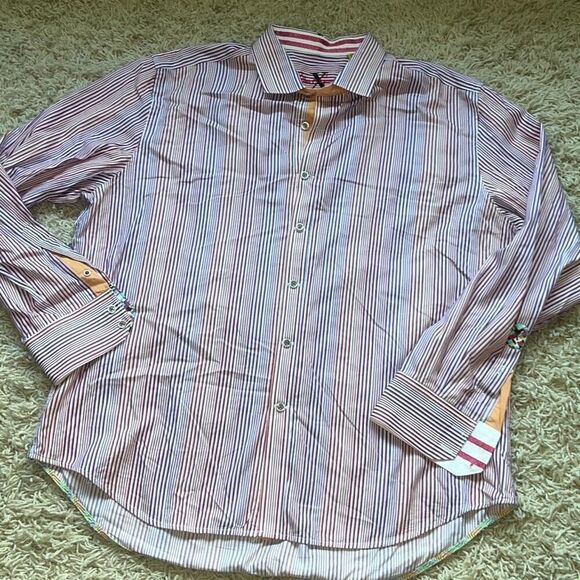 Robert Graham X Mens 3 XL Shirt Cotton Multicolor Striped Flip Cuff Tailored - Picture 1 of 16